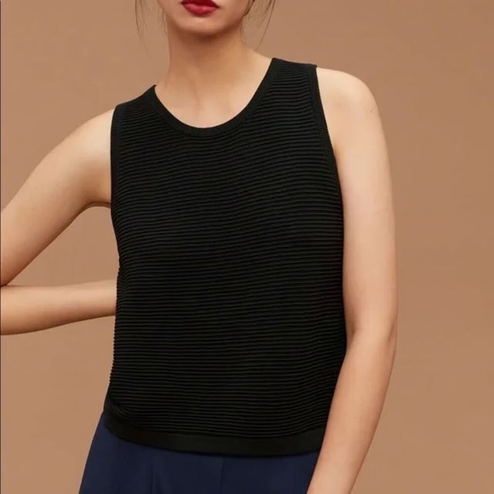 Aritzia Babaton Alrik Sculpt Knit Tank Top Ribbed Large Black Elevated Basic